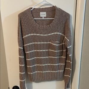 Pink Rose Women's Mauve and White Striped Cropped Sweater